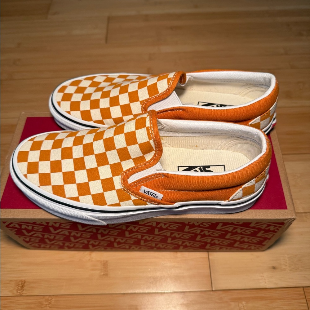 Vans Slip-On Sneakers in Orange and White Checkered